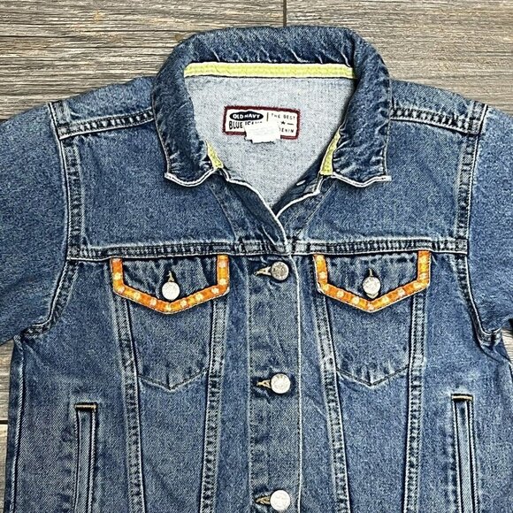 Old Navy Y2K Denim Jean Jacket Girls Size 12 Medium Embroidery Flowers 2000 Vtg - Picture 3 of 16